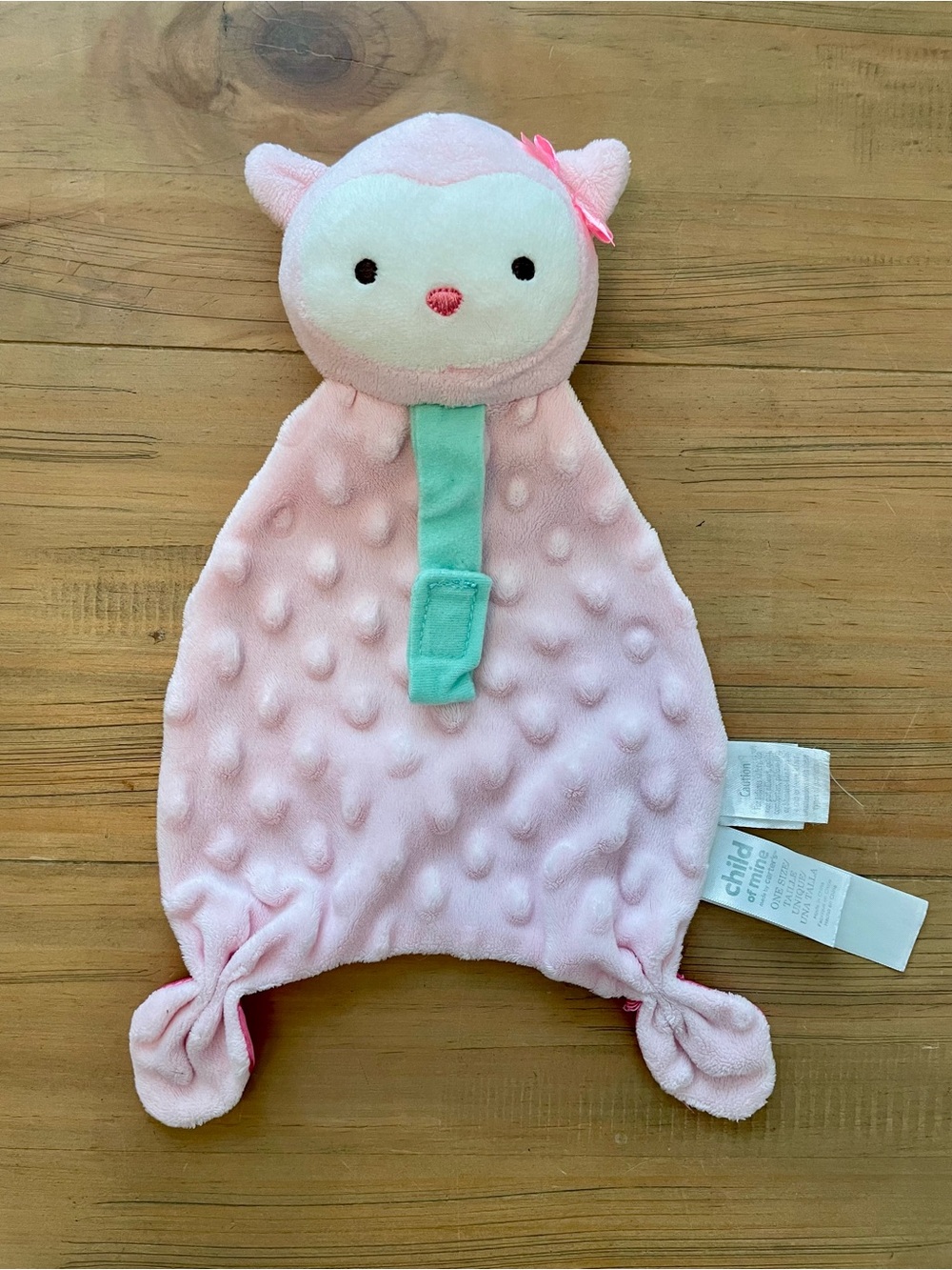 Carter’s Child of Mine Lovey Owl Pacifier Holder Rattle Pink Plush Satin Baby